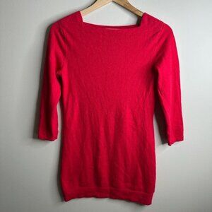 Magaschoni‎ Sweater Womens Sz S Red 100% Cashmere Square Neck 3/4 Sleeve
